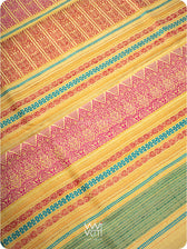 Pastel Yellow Red Pink Ganga Jamuna Ananta Handspun Tussar Silk Saree
