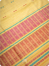Pastel Yellow Red Pink Ganga Jamuna Ananta Handspun Tussar Silk Saree