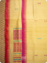 Pastel Yellow Red Pink Ganga Jamuna Ananta Handspun Tussar Silk Saree