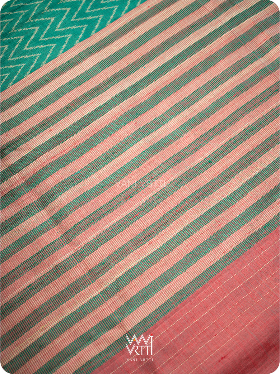 Sea Green Aziz Ikat Handspun Tussar Silk Saree