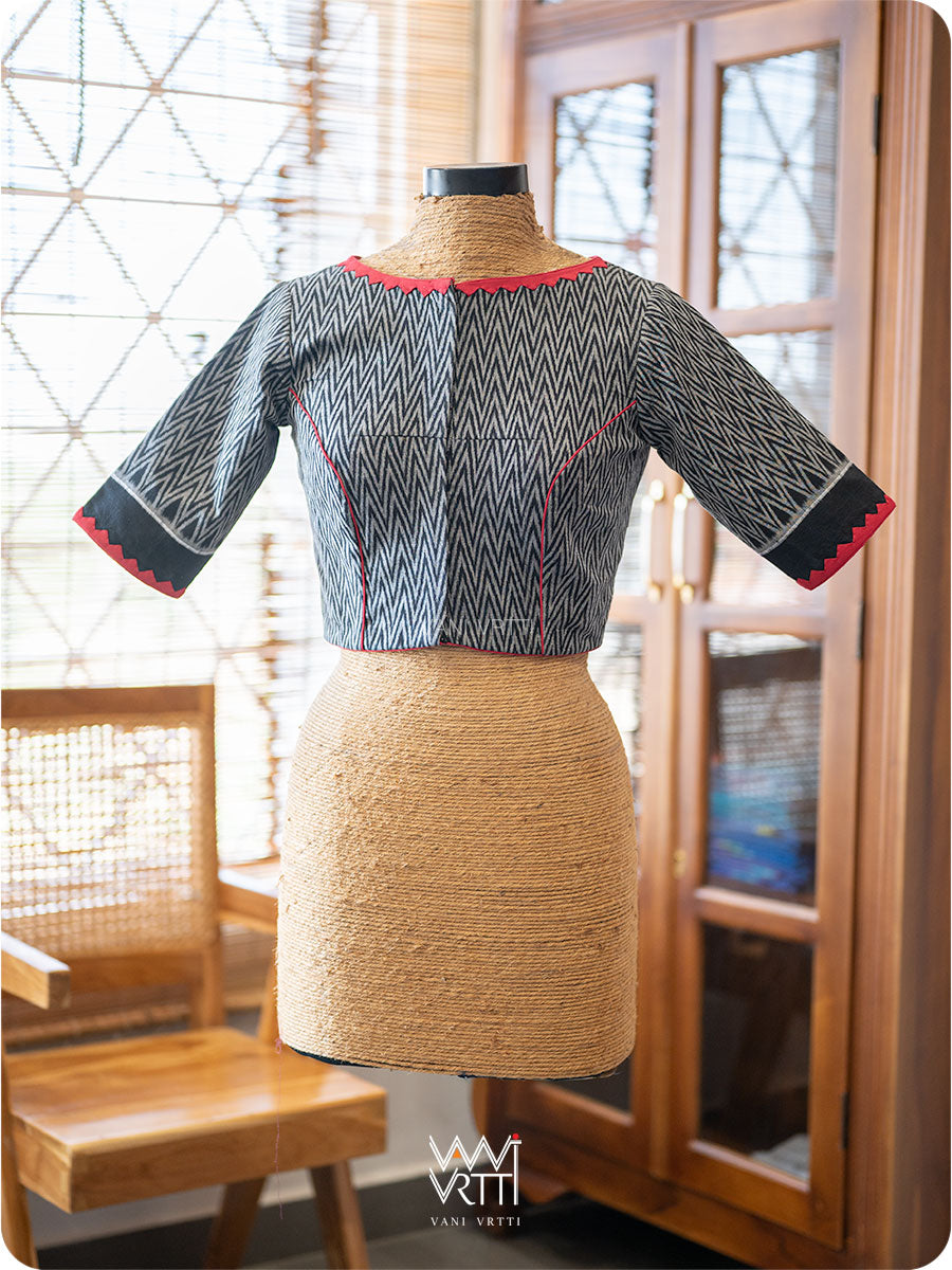 Black Zig Zag  lily Pond Cotton Ikkat Blouse