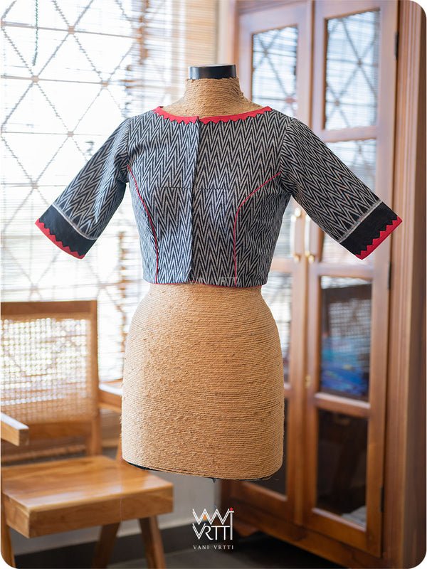 Black Zig Zag  lily Pond Cotton Ikkat Blouse