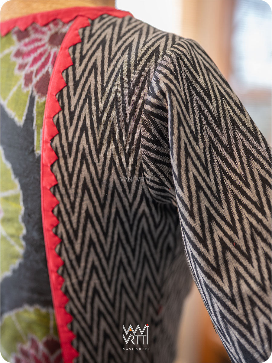 Black Zig Zag  lily Pond Cotton Ikkat Blouse