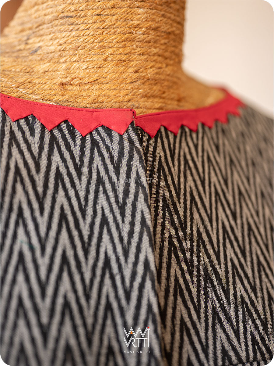 Black Zig Zag  lily Pond Cotton Ikkat Blouse