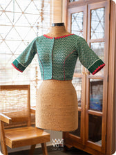 Bottle Green Zig Zag Lotus Parrot Ikat Cotton Blouse