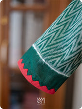Bottle Green Zig Zag Lotus Parrot Ikat Cotton Blouse