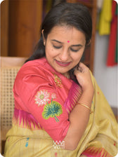 Red Lotus Flower And Koi Fish Zardozi Tussar Silk Blouse