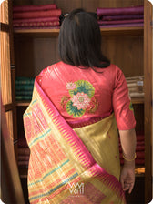 Red Lotus Flower And Koi Fish Zardozi Tussar Silk Blouse
