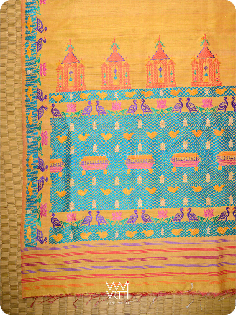 Mango Yellow Chilika Master Weave Exclusive Handspun Tussar Silk Saree