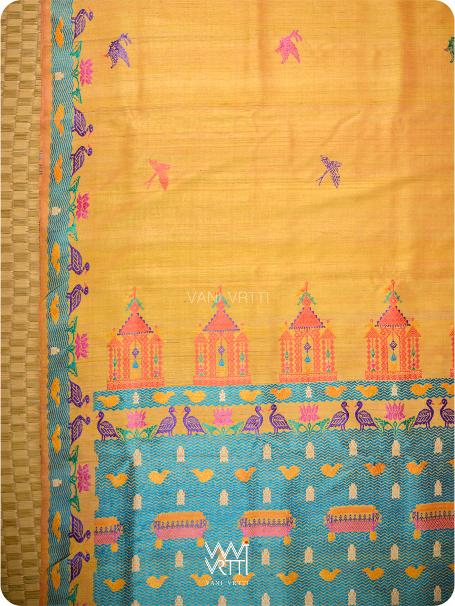 Mango Yellow Chilika Master Weave Exclusive Handspun Tussar Silk Saree