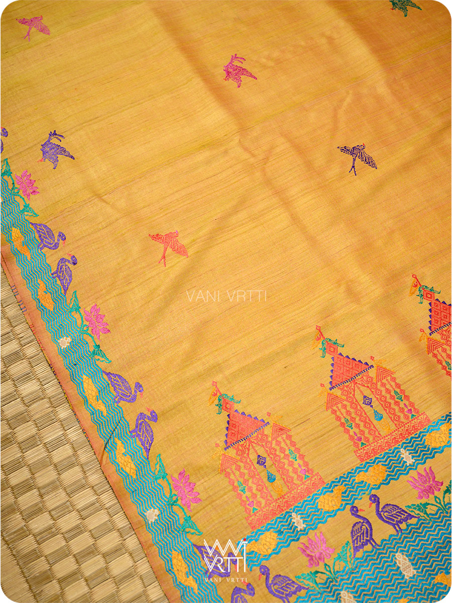 Mango Yellow Chilika Master Weave Exclusive Handspun Tussar Silk Saree