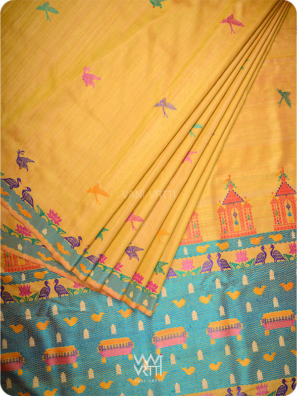 Mango Yellow Chilika Master Weave Exclusive Handspun Tussar Silk Saree