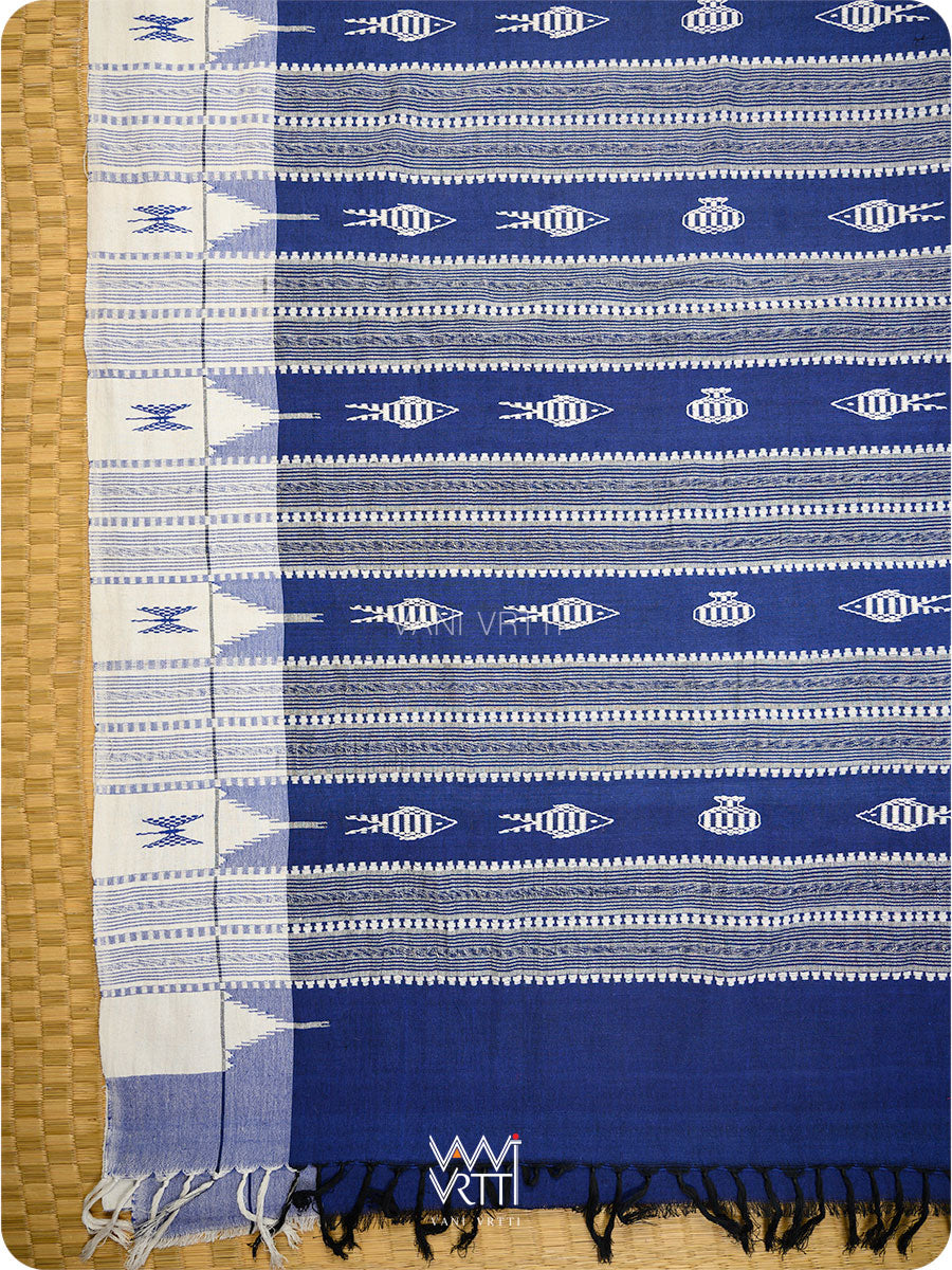Deep Indigo Off White Triabl Masterweave Kotpad Saree