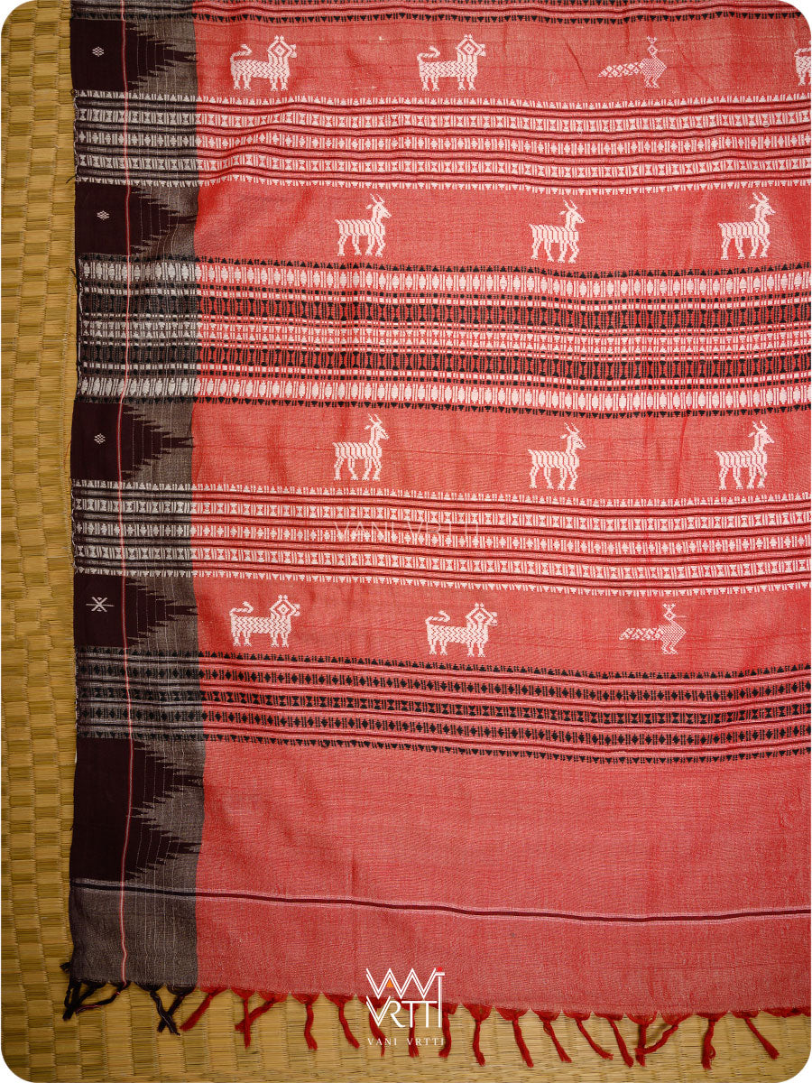 Kumkum Red Deep Coffee Singha Fine Tussar Masterweave Kotpad Saree