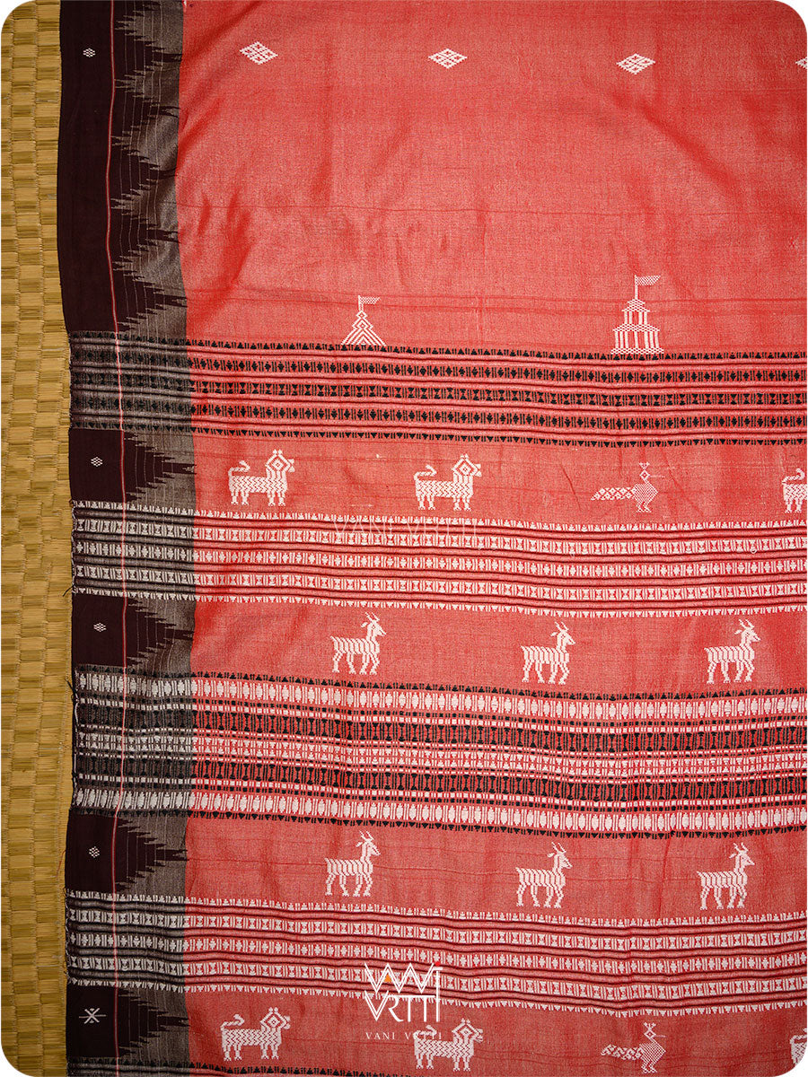 Kumkum Red Deep Coffee Singha Fine Tussar Masterweave Kotpad Saree