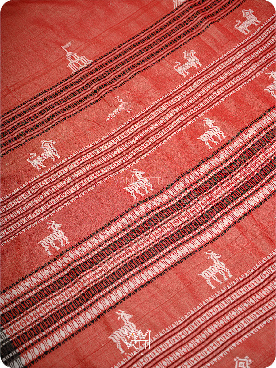 Kumkum Red Deep Coffee Singha Fine Tussar Masterweave Kotpad Saree