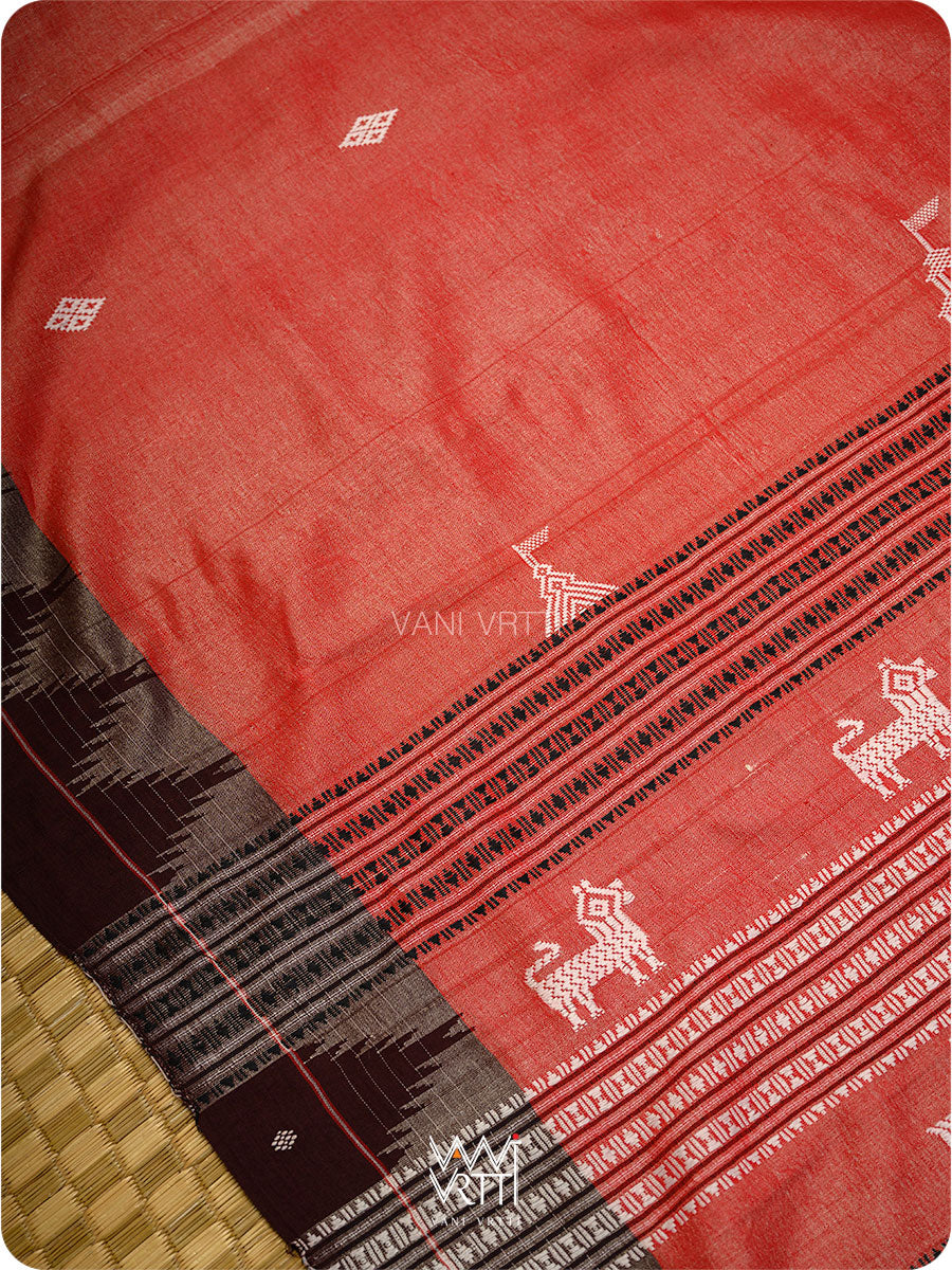 Kumkum Red Deep Coffee Singha Fine Tussar Masterweave Kotpad Saree
