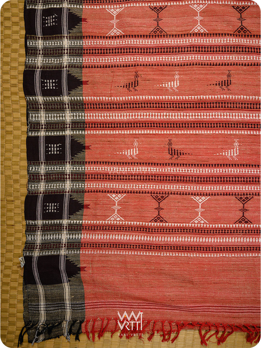 Kumkum Red Ganga Jamuna Ghiccha Tussar Cotton Masterweave Kotpad Saree