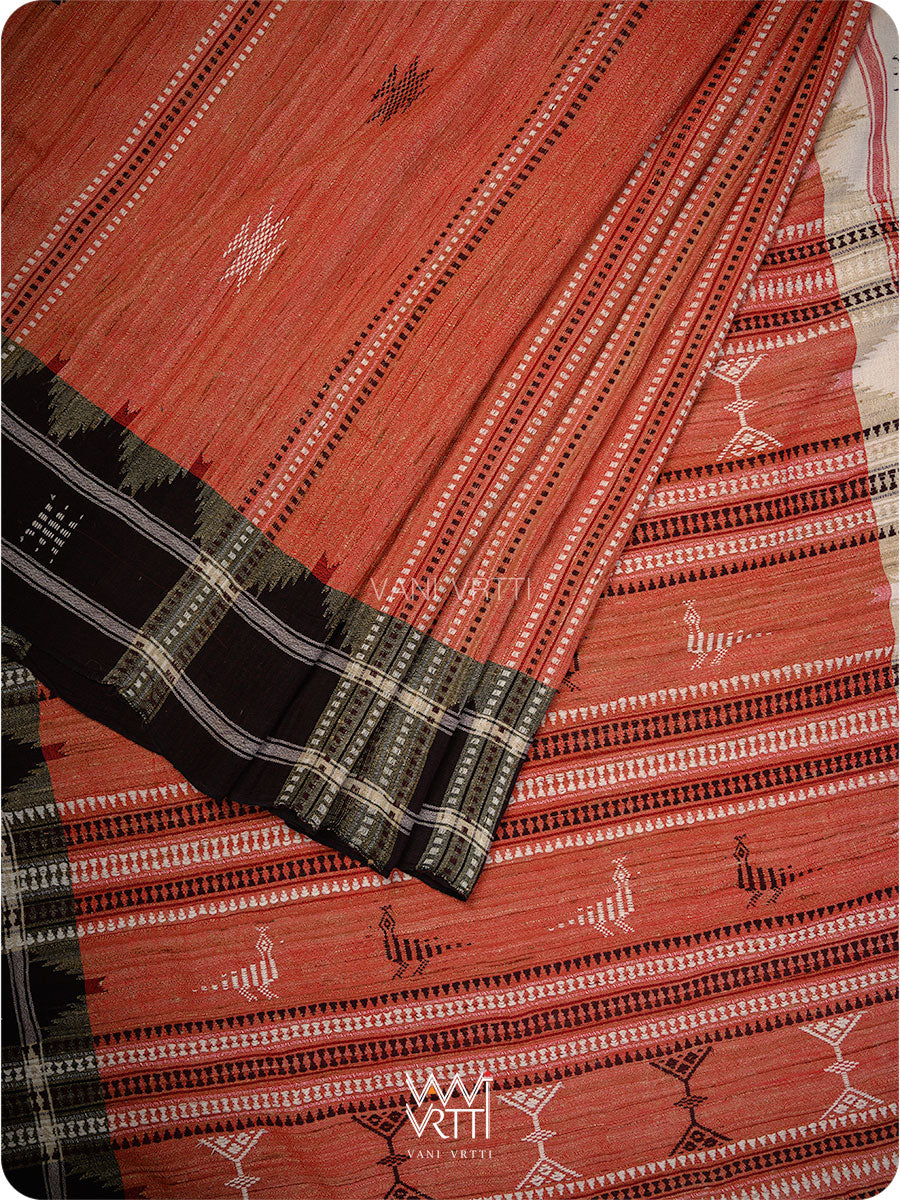 Kumkum Red Ganga Jamuna Ghiccha Tussar Cotton Masterweave Kotpad Saree