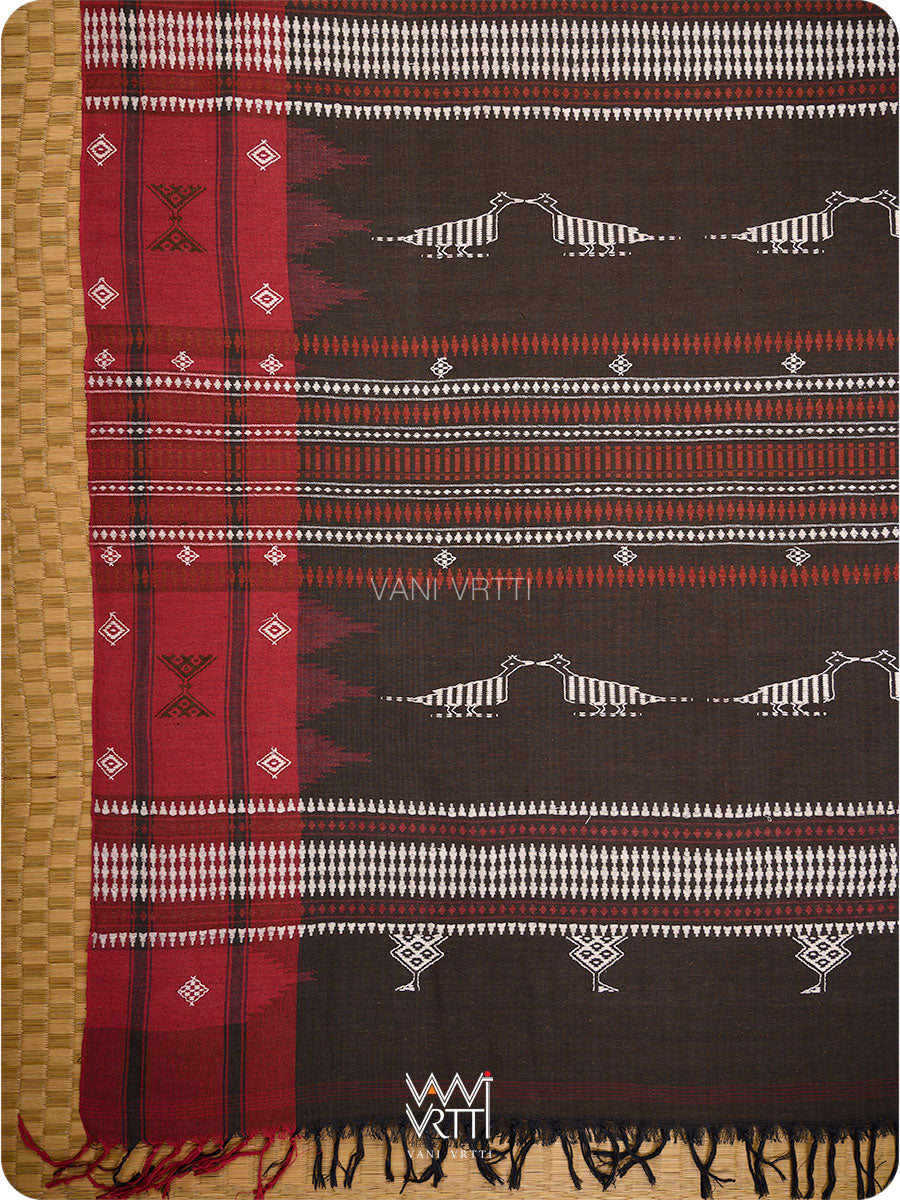 Deep Coffee Red Madder Tribal Masterweave Kotpad Saree