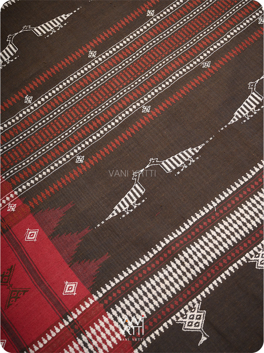 Deep Coffee Red Madder Tribal Masterweave Kotpad Saree