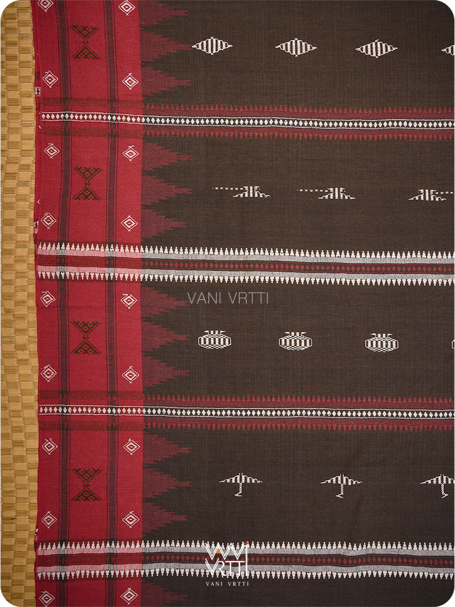 Deep Coffee Red Madder Tribal Masterweave Kotpad Saree