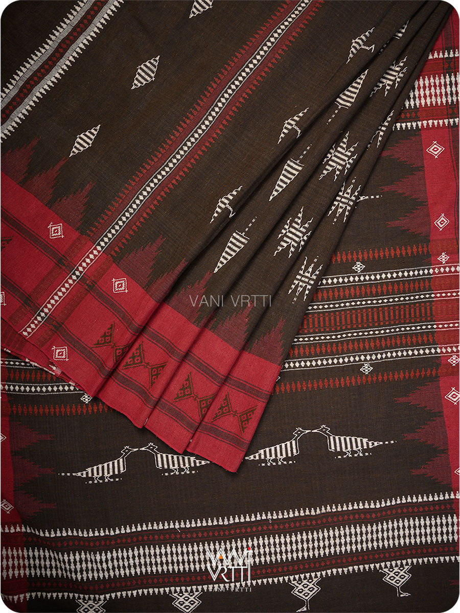 Deep Coffee Red Madder Tribal Masterweave Kotpad Saree
