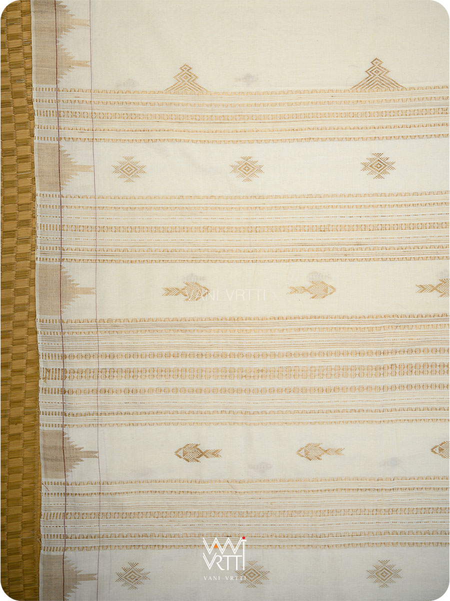 Off White Fine Tussar Fish Masterweave Kotpad Saree