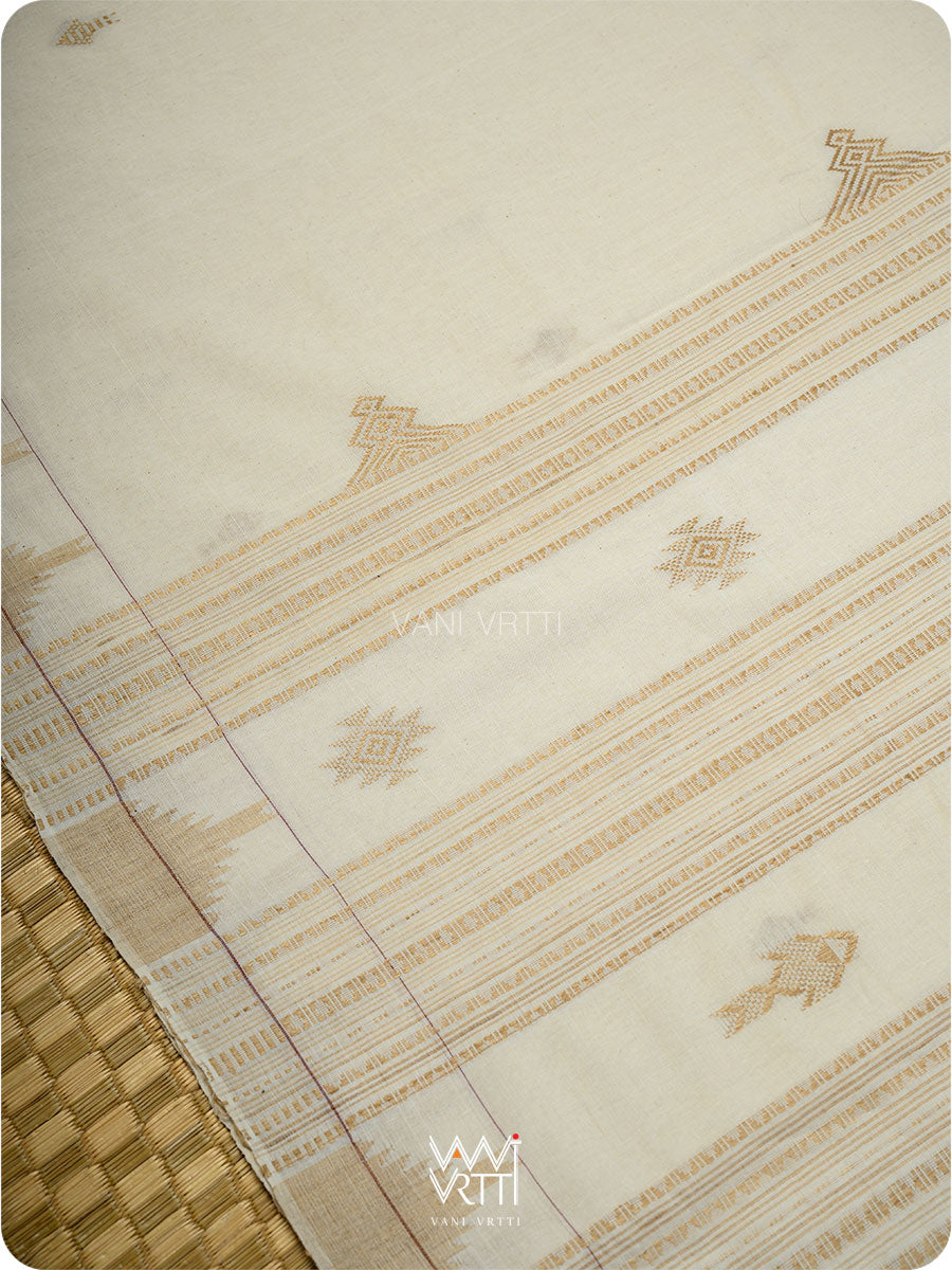 Off White Fine Tussar Fish Masterweave Kotpad Saree