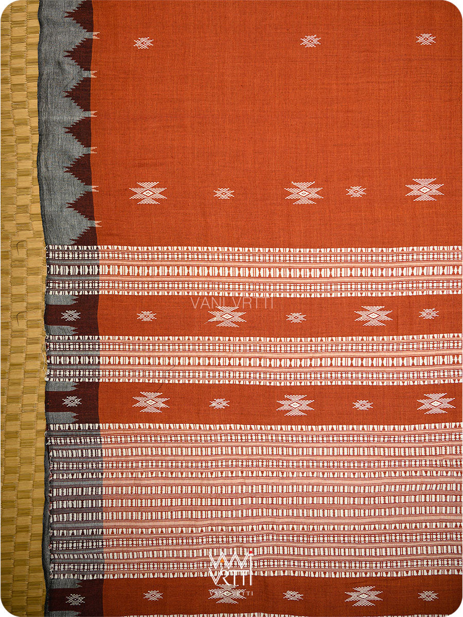 Madder Grey Temple Kotpad Cotton Saree