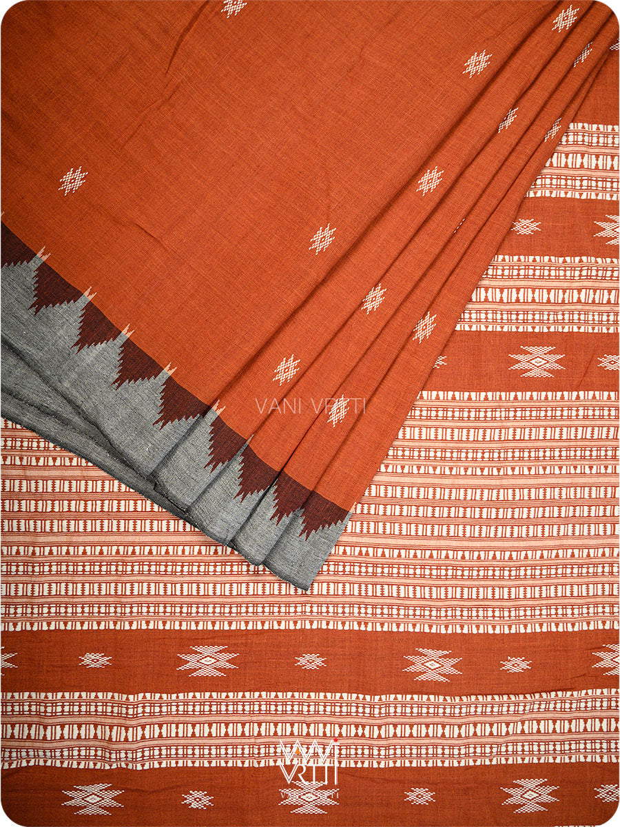 Madder Grey Temple Kotpad Cotton Saree