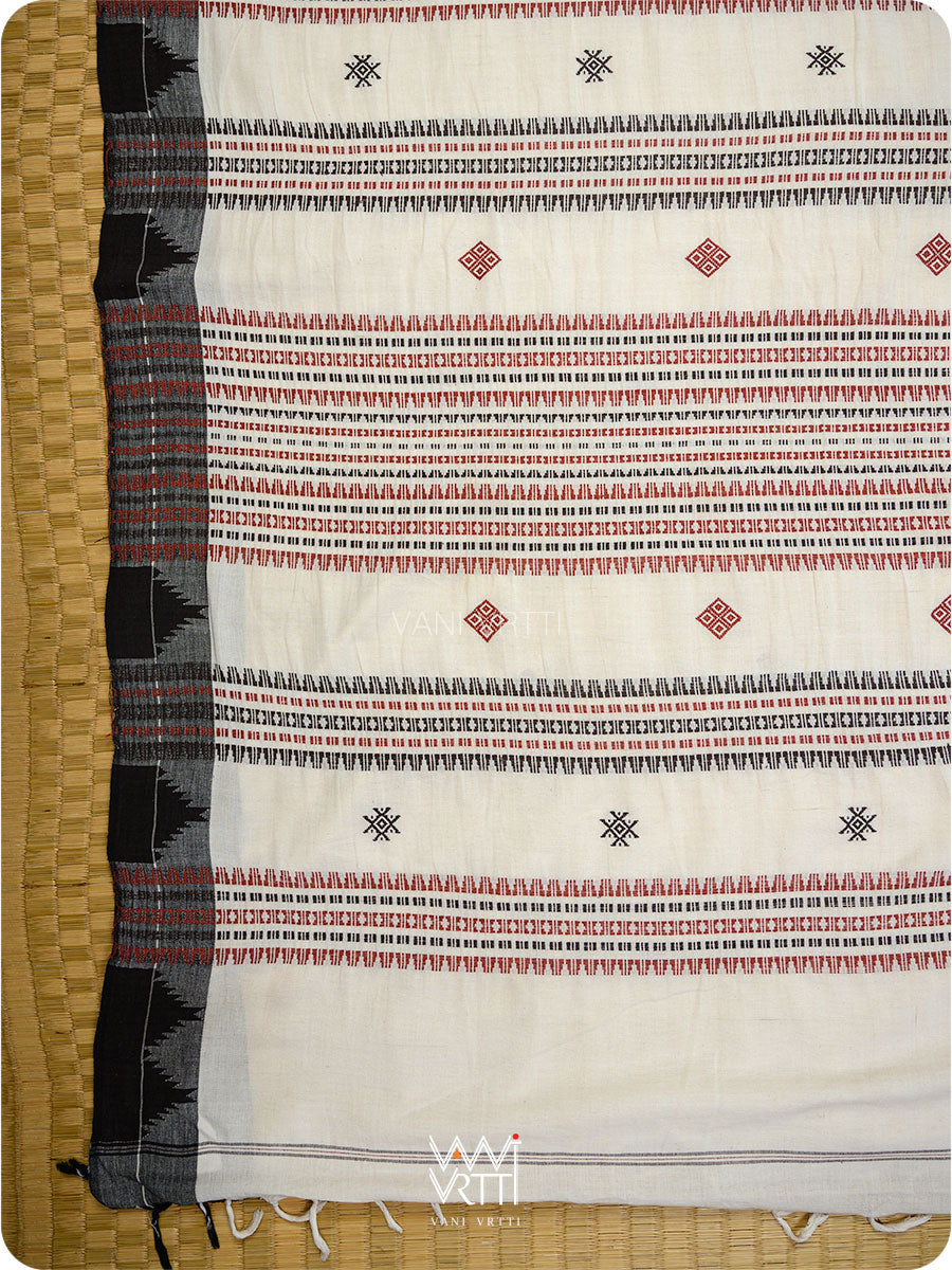 Off White Madder Black Diamond Fish Kotpad Saree