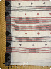 Off White Madder Black Diamond Fish Kotpad Saree