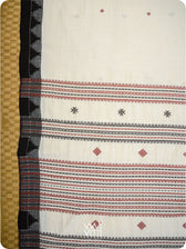 Off White Madder Black Diamond Fish Kotpad Saree