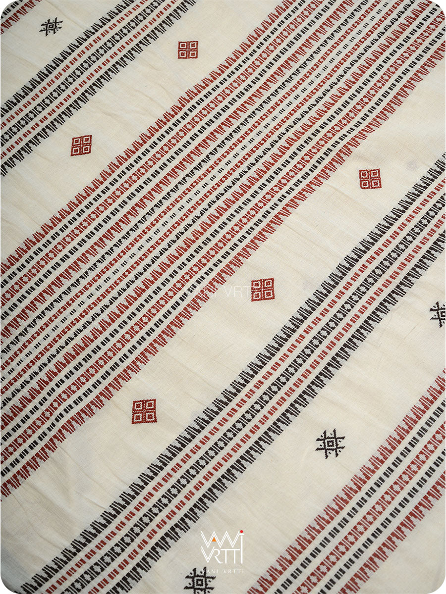 Off White Madder Black Diamond Fish Kotpad Saree