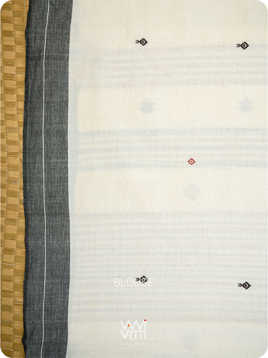 Off White Madder Black Diamond Fish Kotpad Saree