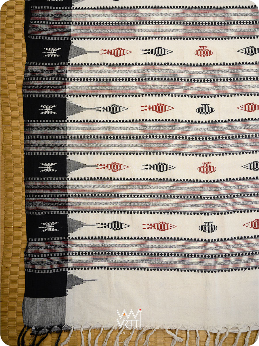 Off White Madder Black Tribal Masterweave Kotpad Saree