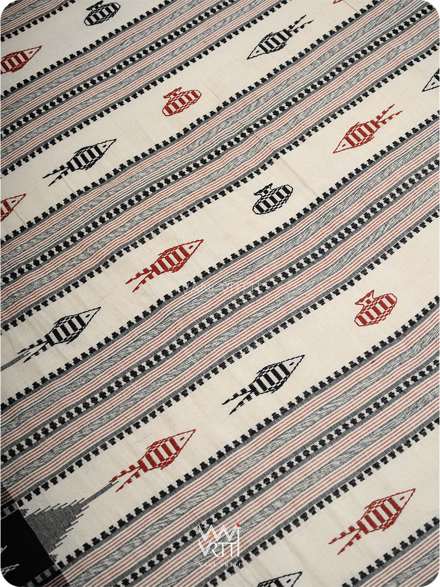 Off White Madder Black Tribal Masterweave Kotpad Saree