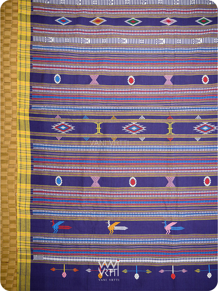 Purple Yellow Cotton Ganjam Bomkai Saree