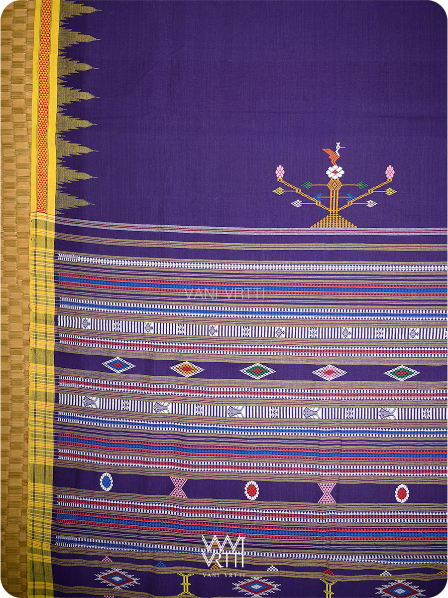 Purple Yellow Cotton Ganjam Bomkai Saree