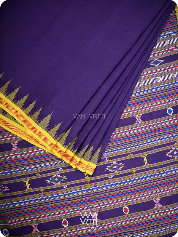 Purple Yellow Cotton Ganjam Bomkai Saree