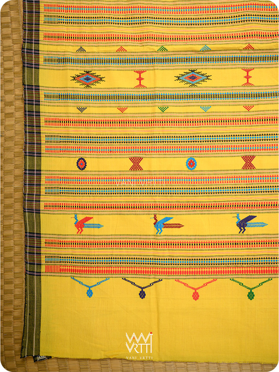 Yellow Black Bomkai Ganjam Cotton Saree