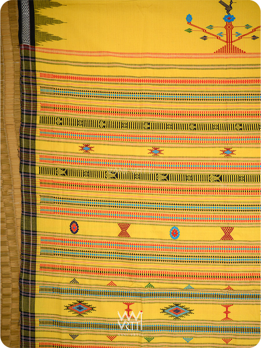 Yellow Black Bomkai Ganjam Cotton Saree