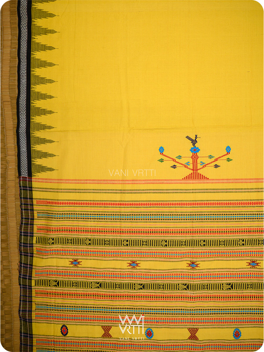 Yellow Black Bomkai Ganjam Cotton Saree