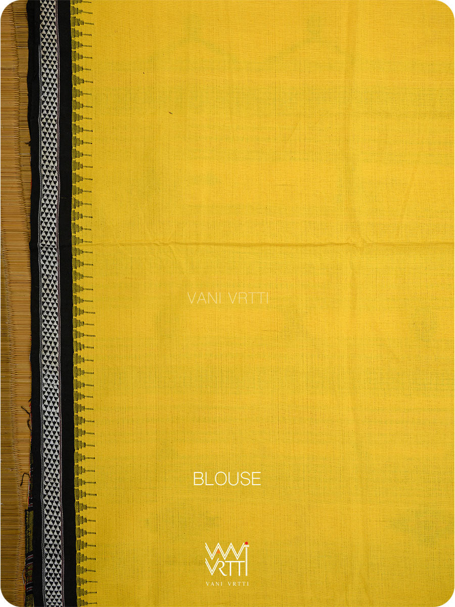 Yellow Black Bomkai Ganjam Cotton Saree