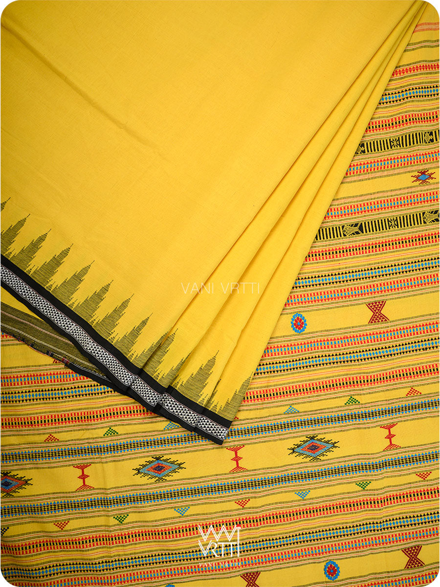 Yellow Black Bomkai Ganjam Cotton Saree