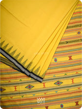 Yellow Black Bomkai Ganjam Cotton Saree