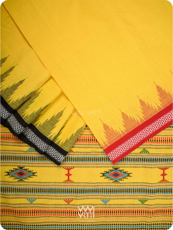 Yellow Black Bomkai Ganjam Cotton Saree