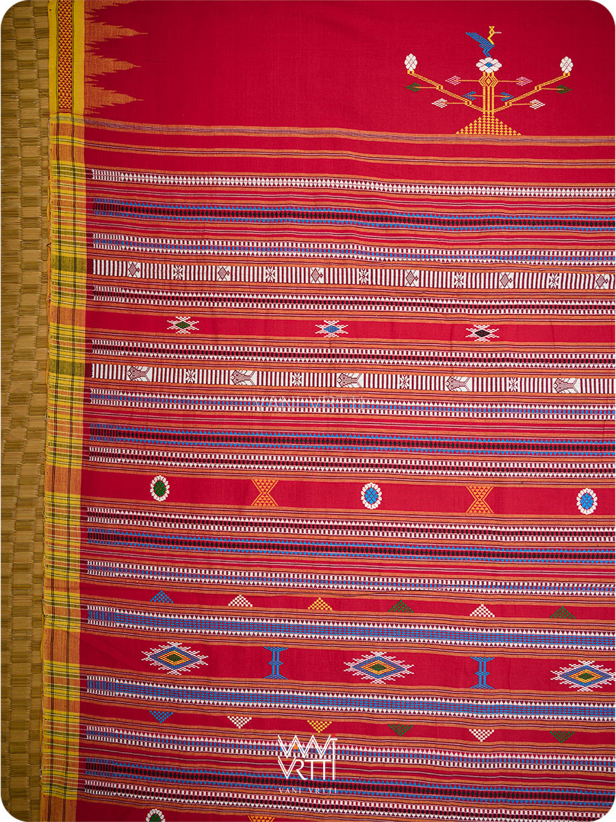 Red Black Bomkai Ganjam Cotton Saree