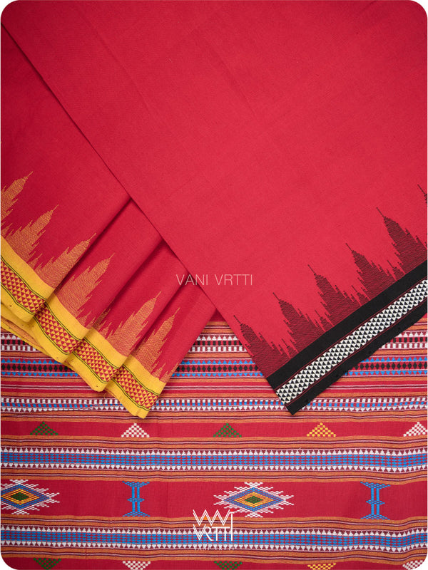 Red Black Bomkai Ganjam Cotton Saree